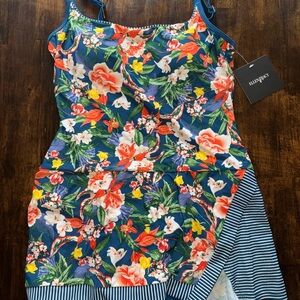 Ellen Tracy Floral and Striped Swim Dress NWT